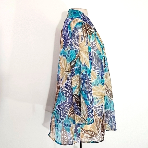 Bon Worth Semi Sheer Tropical Leaf Detail Kimono Aqua Size L - Picture 6 of 12